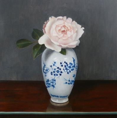 Rose in a Blue and White Vase