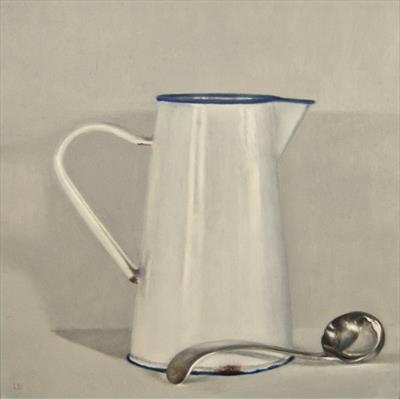 Enamel Jug and silver Ladle