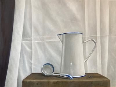 Enamel Jug and Blue and White Ladle