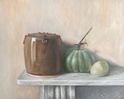 Marble Egg, Jar and Pumpkin