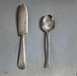 Butter Knife and Spoon by Linda Brill, Painting, Oil on Board