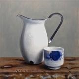 Enamel Jug and Chinese Pot by Linda Brill, Painting, Oil on Board