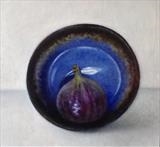 Fig in an Upturned Bowl by Linda Brill, Painting, Oil on Board