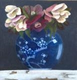 Ginger Jar and Hellebores by Linda Brill, Painting, Oil on Board