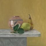 Ginger Jar and Pears by Linda Brill, Painting, Oil on Board