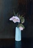 Hellebore and Blue Vase by Linda Brill, Painting, Oil on Board