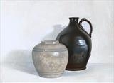 Jug and Jar by Linda Brill, Painting, Oil on Board