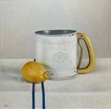 Lemon and Sifter by Linda Brill, Painting, Oil on Board