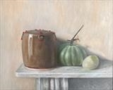 Marble Egg, Jar and Pumpkin by Linda Brill, Painting, Oil on Board