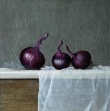 Red Onions by Linda Brill, Painting, Oil on Board