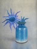 Sea Holly in a Raku Pot by Linda Brill, Painting, Oil on Board