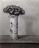 Sedum in a Blue and White Pot by Linda Brill, Drawing, Charcoal on Paper