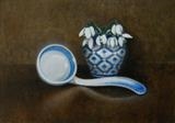 Snowdrops and Ladle by Linda Brill, Painting, Oil on Board