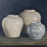 Three Ginger Jars by Linda Brill, Painting, Oil on Board