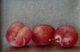 Three Plums by Linda Brill, Painting, Oil on Paper