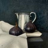 Two Figs and Silver Jug by Linda Brill, Painting, Oil on Board