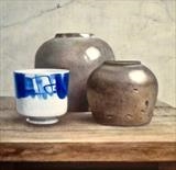 Two Saltglaze Jars and Chinese Pot by Linda Brill, Painting, Oil on Board