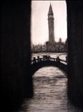 Venice Bridge by Linda Brill, Drawing, Charcoal on Paper
