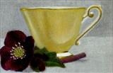 Yellow Cup and Hellebore II by Linda Brill, Painting, Oil on Board